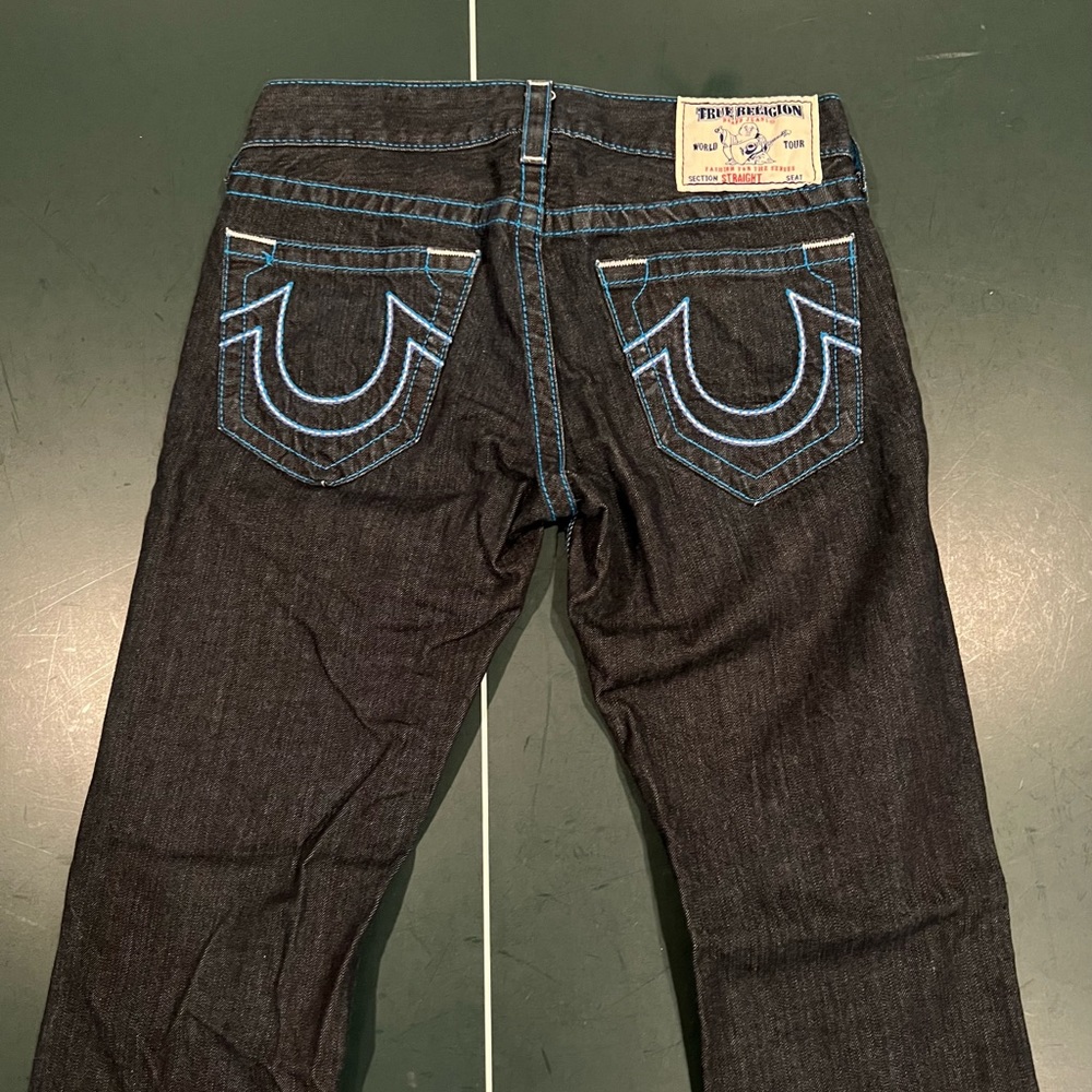 True Religion Jeans - Men's Straight - Black Jeans w/ Blue & White - Size 31